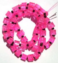 50 6x6mm Hot Pink Crackle Cube Beads